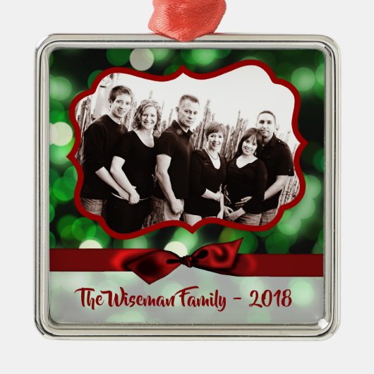 Gepersonaliseerde Kerst Groene Bokeh FOTO Ornament (Voorkant)