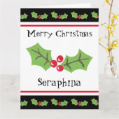 Gepersonaliseerde kerst Holly & Berries Kaart (Gele Bloem)