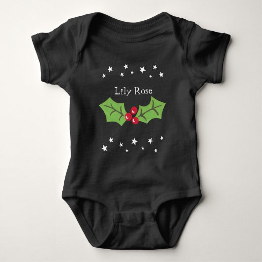 Gepersonaliseerde kerst Holly & Berries Romper (Voorkant)