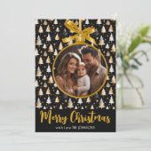 Gepersonaliseerde Kerst Kaart met Gouden Ornament (Staand voorkant)