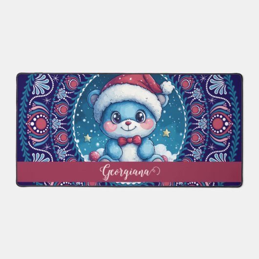 Gepersonaliseerde Kerst Kawaii Beer Dot Mandala Bureaumat (Voorkant)