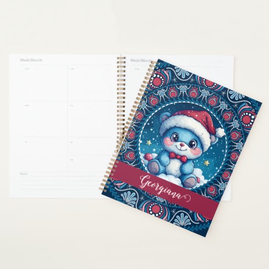 Gepersonaliseerde Kerst Kawaii Beer Dot Mandala Planner (Display)