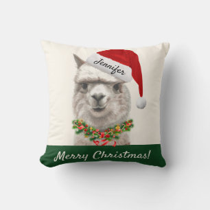 Gepersonaliseerde kerst Llama Smiles Sierkussen
