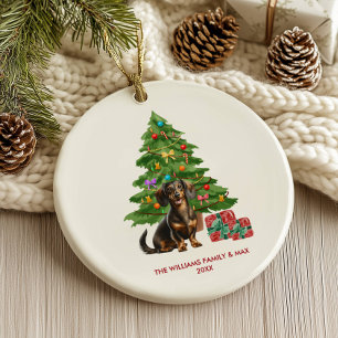 Gepersonaliseerde Kerst met Dachshund hond Keramisch Ornament