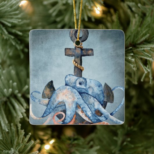 Gepersonaliseerde kerst met octopus en anker keramisch ornament (Boom)