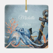 Gepersonaliseerde kerst met octopus en anker keramisch ornament (Achterkant)
