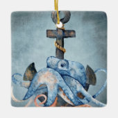 Gepersonaliseerde kerst met octopus en anker keramisch ornament (Voorkant)