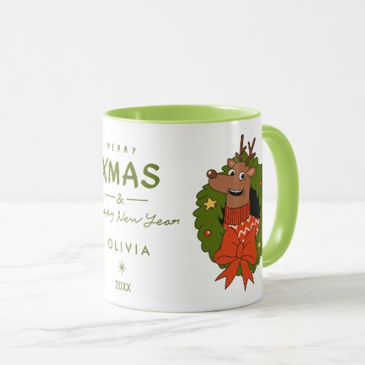 Gepersonaliseerde kerst Mok met rendieren | Vakant (Voorkant rechts)