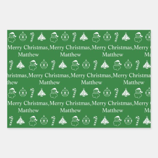 Gepersonaliseerde Kerst Naam Patroon Feestelijk Inpakpapier Vel (Voorkant 2)