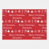 Gepersonaliseerde Kerst Naam Patroon Feestelijk Inpakpapier Vel (Voorkant)