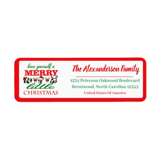 Gepersonaliseerde kerst panda's Adresetiketten Etiket (Voorkant)