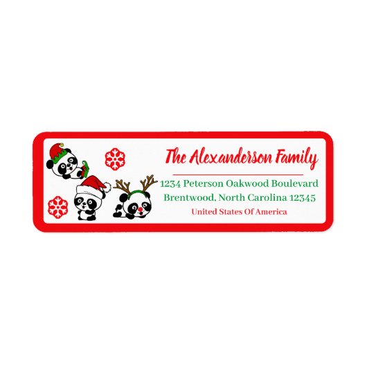 Gepersonaliseerde kerst panda's Adresetiketten Etiket (Voorkant)