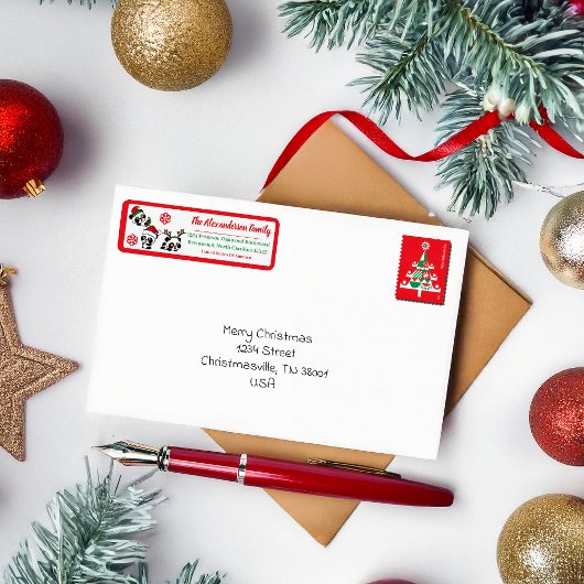Gepersonaliseerde kerst panda's Adresetiketten Etiket