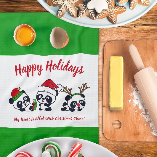 Gepersonaliseerde kerst panda's keukenhanddoek