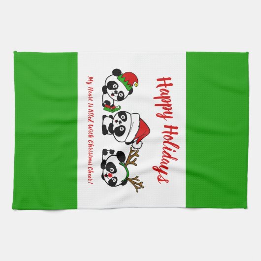 Gepersonaliseerde kerst panda's keukenhanddoek (Horizontaal)