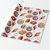 Gepersonaliseerde Kerst Rood Goud Foto Ornament Cadeaupapier (Uitgerold)