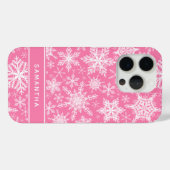 Gepersonaliseerde Kerst Roze en Witte Sneeuwvlokke Case-Mate iPhone Case (Achterkant (horizontaal))