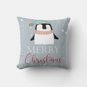 Gepersonaliseerde kerst Schattigee pinguïn Kussen