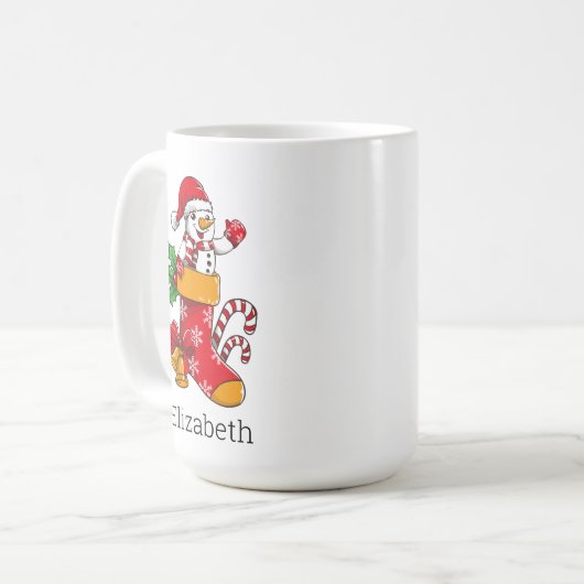 Gepersonaliseerde Kerst Sneeuwman Candy Cane Coffe Koffiemok (Voorkant links)