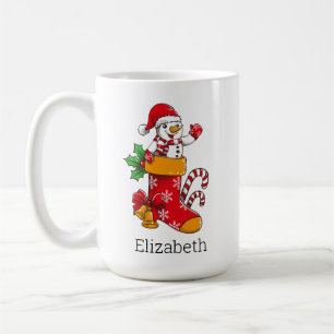 Gepersonaliseerde Kerst Sneeuwman Candy Cane Coffe Koffiemok