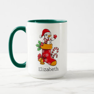 Gepersonaliseerde Kerst Sneeuwman Candy Cane Coffe Mok