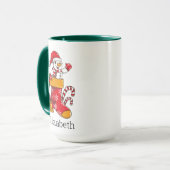 Gepersonaliseerde Kerst Sneeuwman Candy Cane Coffe Mok (Voorkant links)