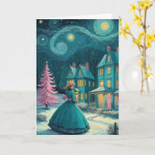 Gepersonaliseerde Kerst Sterrennacht Ontwerp Kaart (Gele Bloem)