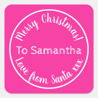 Gepersonaliseerde kerst van Santa Hot Pink Vierkante Sticker