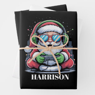 Gepersonaliseerde Kerst Video Game Kerstman Xmas Inpakpapier Vel
