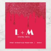 Gepersonaliseerde Kerst Wijn Label – Red Glitter Wijn Etiket (Enkel label)