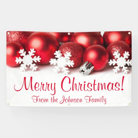 Gepersonaliseerde kerstbanner Red Tree-versieringe Spandoek (Horizontaal)