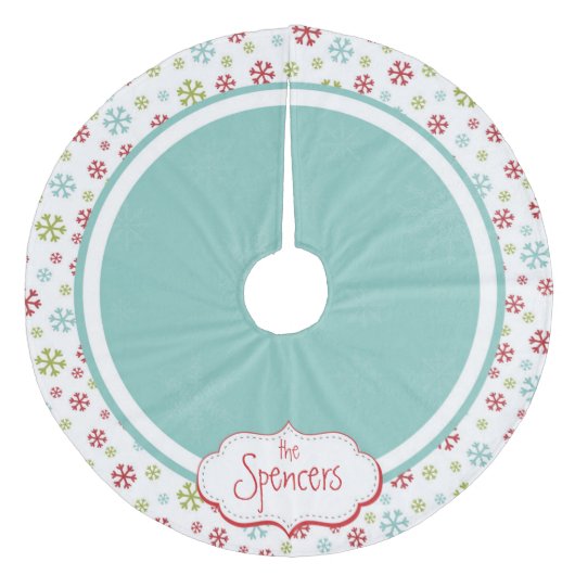 Gepersonaliseerde kerstboomrok Snowflake Fleece Kerstboom Rok (Voorkant)