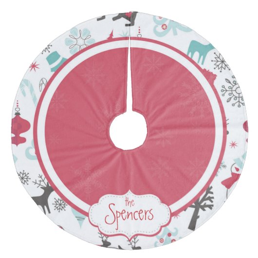 Gepersonaliseerde kerstboomrok Snowflake Fleece Kerstboom Rok (Voorkant)