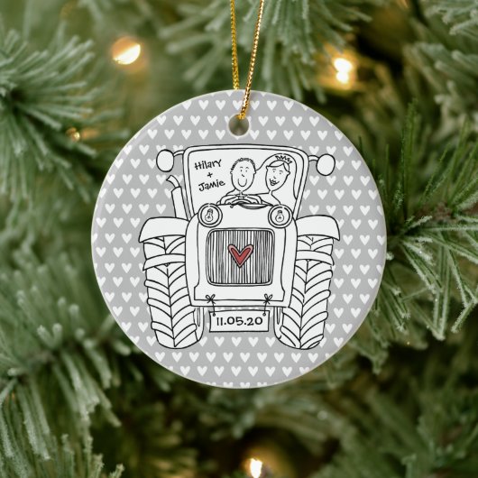 Gepersonaliseerde kerstdecoratie voor ractorwedden keramisch ornament (Boom)