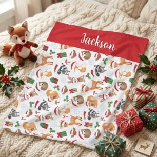 Gepersonaliseerde kerstdieren Kinder bossen Fleece Deken