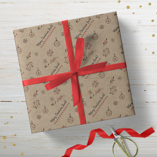 Gepersonaliseerde kerstdoodles in Kraft-Styled Bro Cadeaupapier