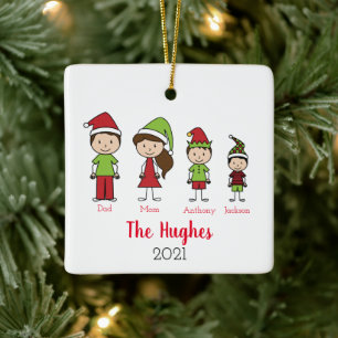 Gepersonaliseerde kerstfamilie van 4 keramisch ornament