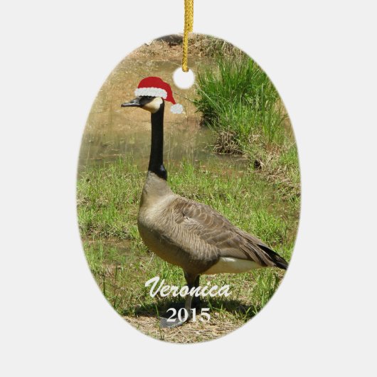 Gepersonaliseerde kerstgans-versiering keramisch ornament (Voorkant)