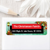 Gepersonaliseerde kerstgroene feestdag met rode fe etiket (Insitu)