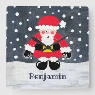 Gepersonaliseerde kerstkerstkerstkerstman vierkante klok