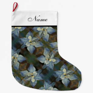 Gepersonaliseerde kerstkous - Blue Poinsettias Grote Kerstsok