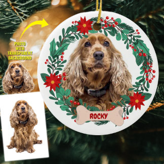 Gepersonaliseerde Kerstkrans met Pet Foto Keramisch Ornament