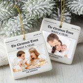 Gepersonaliseerde Kerstkrant Dubbele Foto Keramisch Ornament