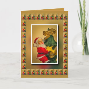 Gepersonaliseerde Kerstman bovenop kerstboom, Goud Kaart