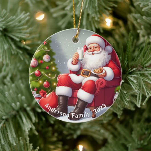 Gepersonaliseerde kerstman eten koekjes Kerstmis Keramisch Ornament (Boom)