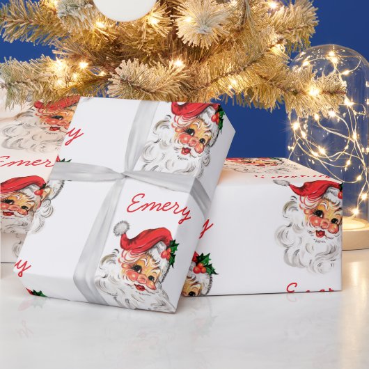 Gepersonaliseerde Kerstman Gezicht Kerstcadeaus Cadeaupapier (Feestdagen)