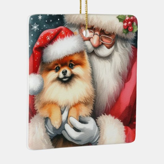 Gepersonaliseerde Kerstman met Pommerse Kerstmis Keramisch Ornament (Rechts)