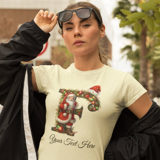 Gepersonaliseerde Kerstman Monogram Kerstvakantie T-shirt