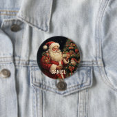 Gepersonaliseerde Kerstman Naam Ronde Button 7,6 Cm (In situ)
