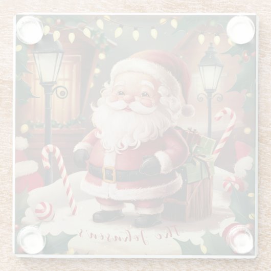 Gepersonaliseerde Kerstman Retro Kerstmis Glazen Onderzetter (Achterkant)